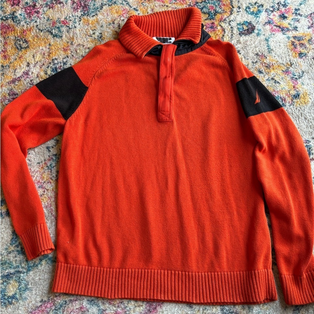 Nautica Orange Long Sleeve Zip Up Shirt Large